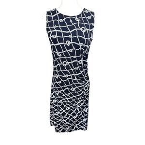 Brooks Brothers Navy White Nautical Rope Print Ruched Sheath Dress Womens Medium